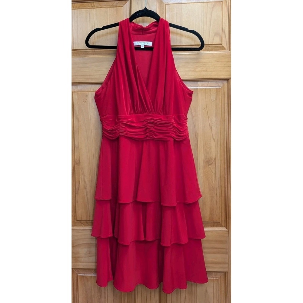 Evan Picone Women Size 10 Dress Red Ruched Waist Sleeveless T Back Liquid Knit